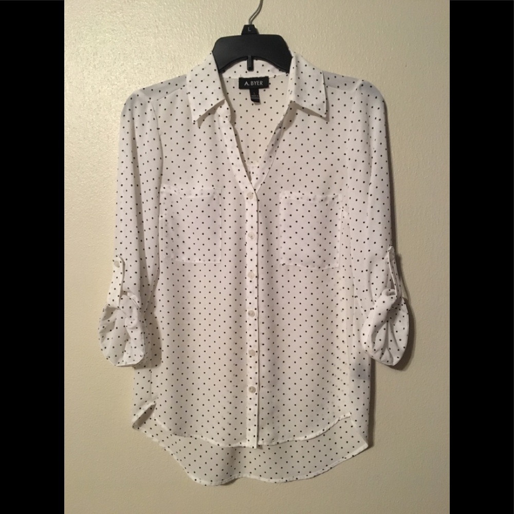 White and black polka dot dress shirt